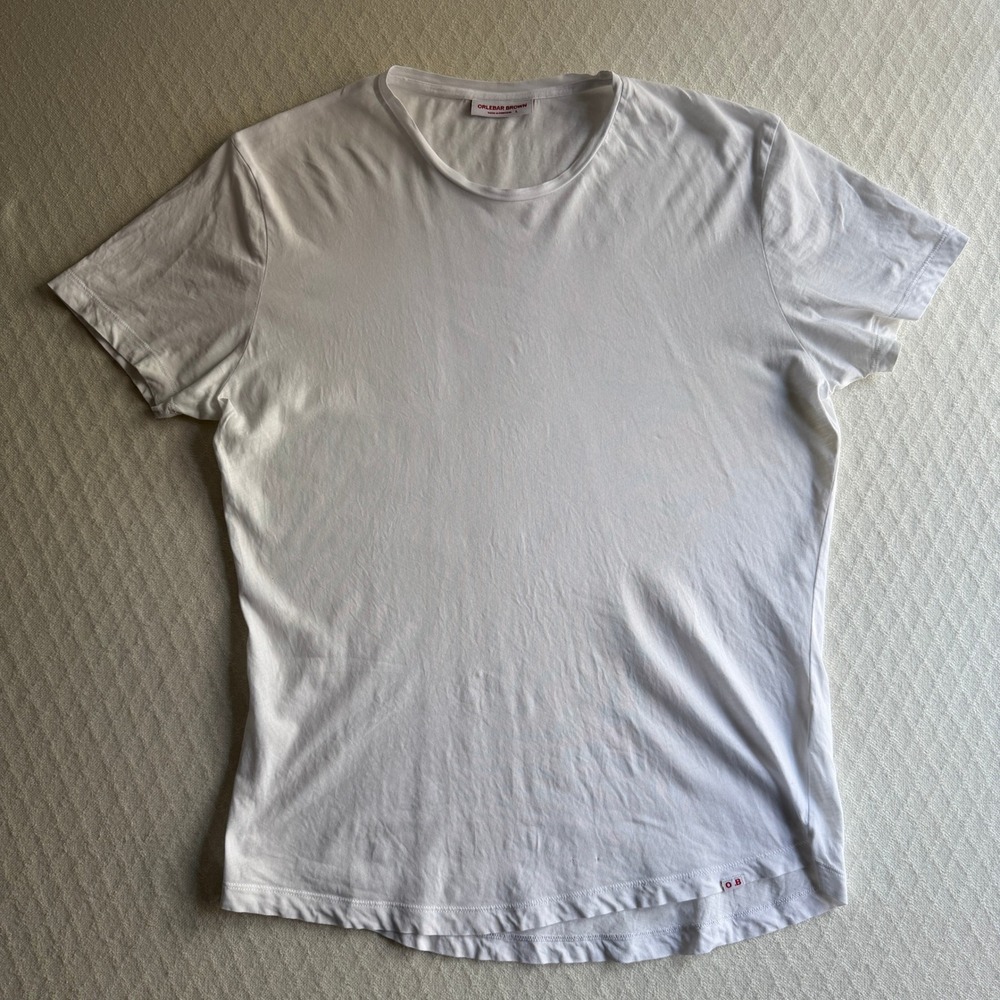 Orlebar Brown Crew Neck Curved Hem White Cotton T-Shirt Large Luxury Flaw